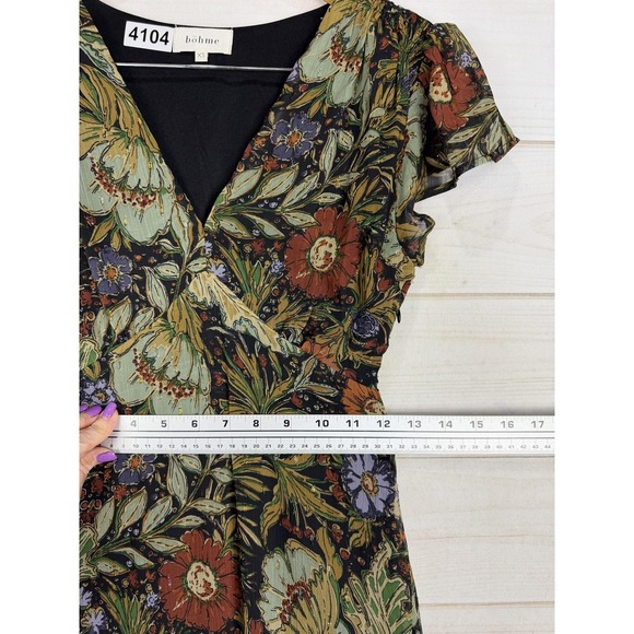 Böhme Dress Womens XS Multicolor Floral Chiffon Maxi Wrap Boho Flutter Sleeve - Picture 7 of 10